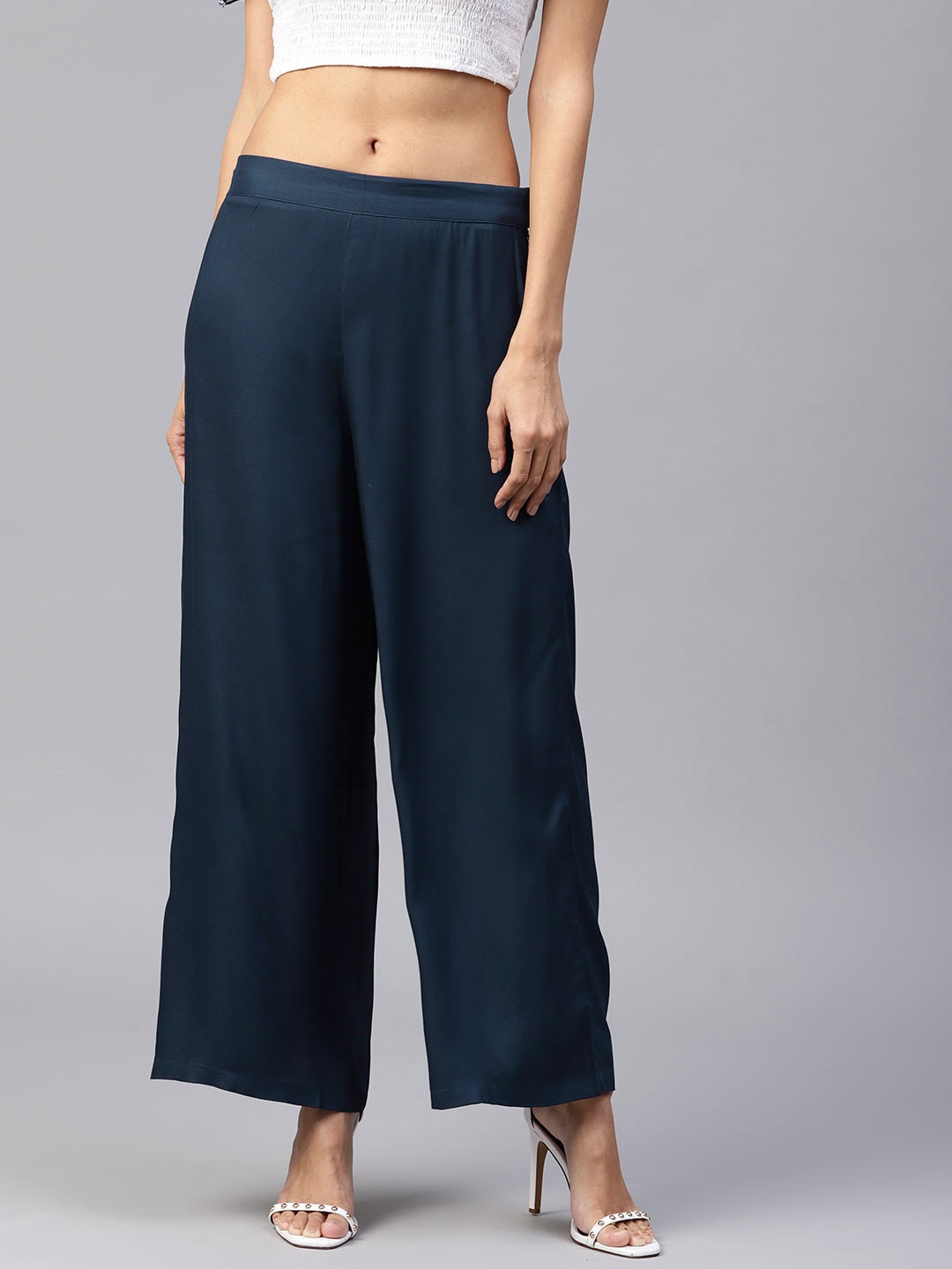 

W Women Navy Blue Regular Fit Solid Regular Trousers