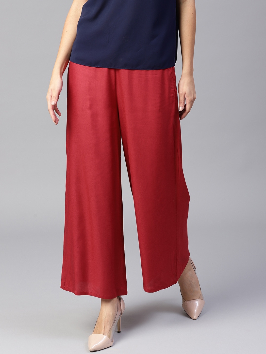 

W Women Red Wide Leg Solid Sustainable Palazzos