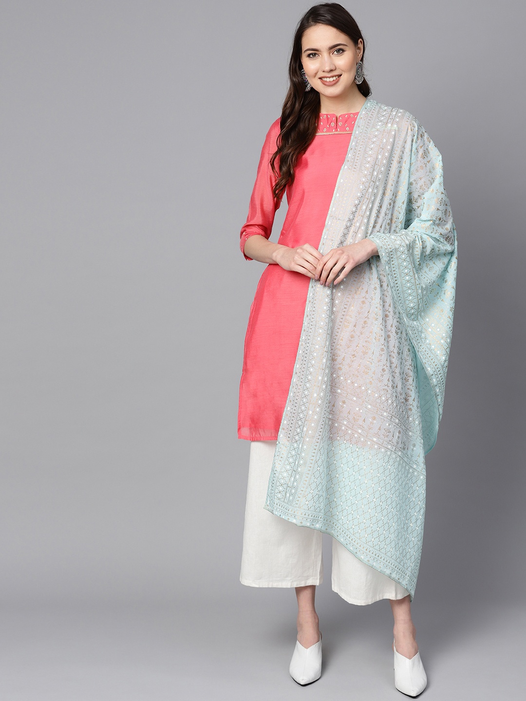 

W Blue & Golden Printed Pure Cotton Dupatta