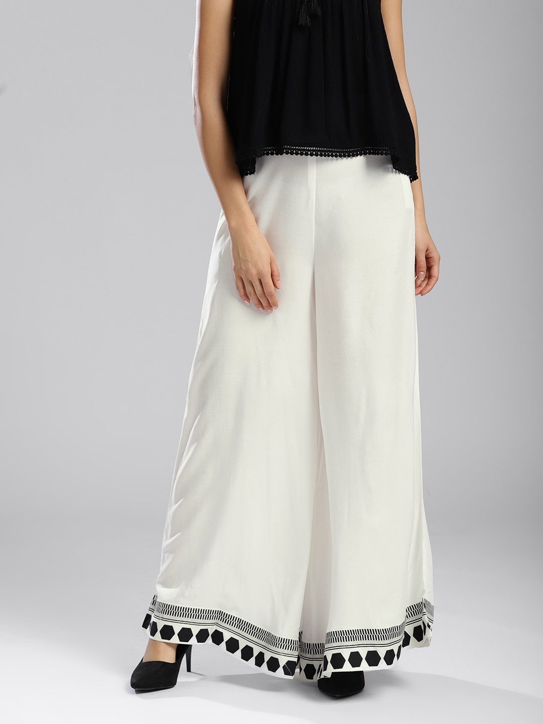 

W Women White Hem Design Flared Sustainable Palazzos