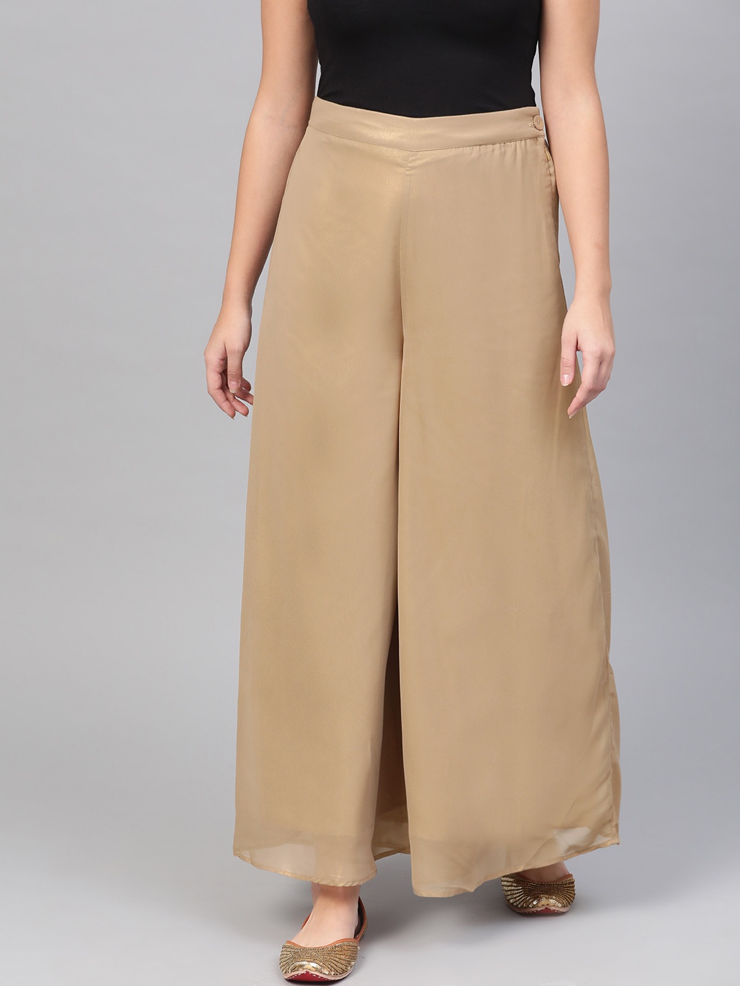 

WISHFUL by W Women Golden Solid Flared Palazzos, Gold