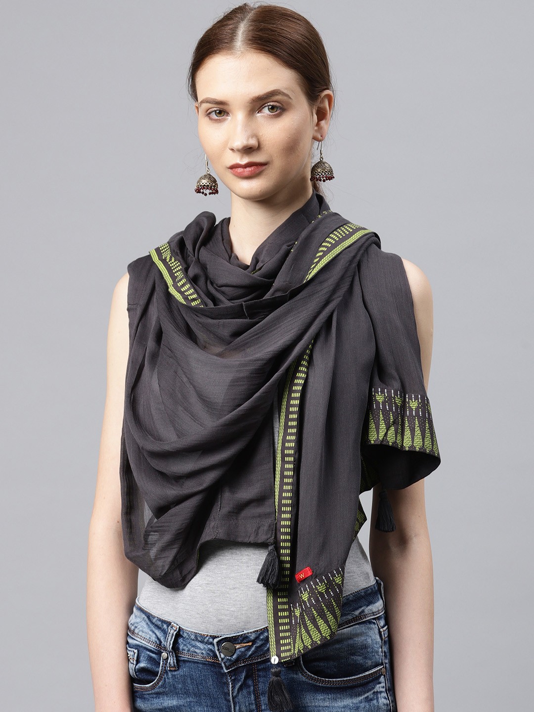 

W Charcoal Solid Dupatta