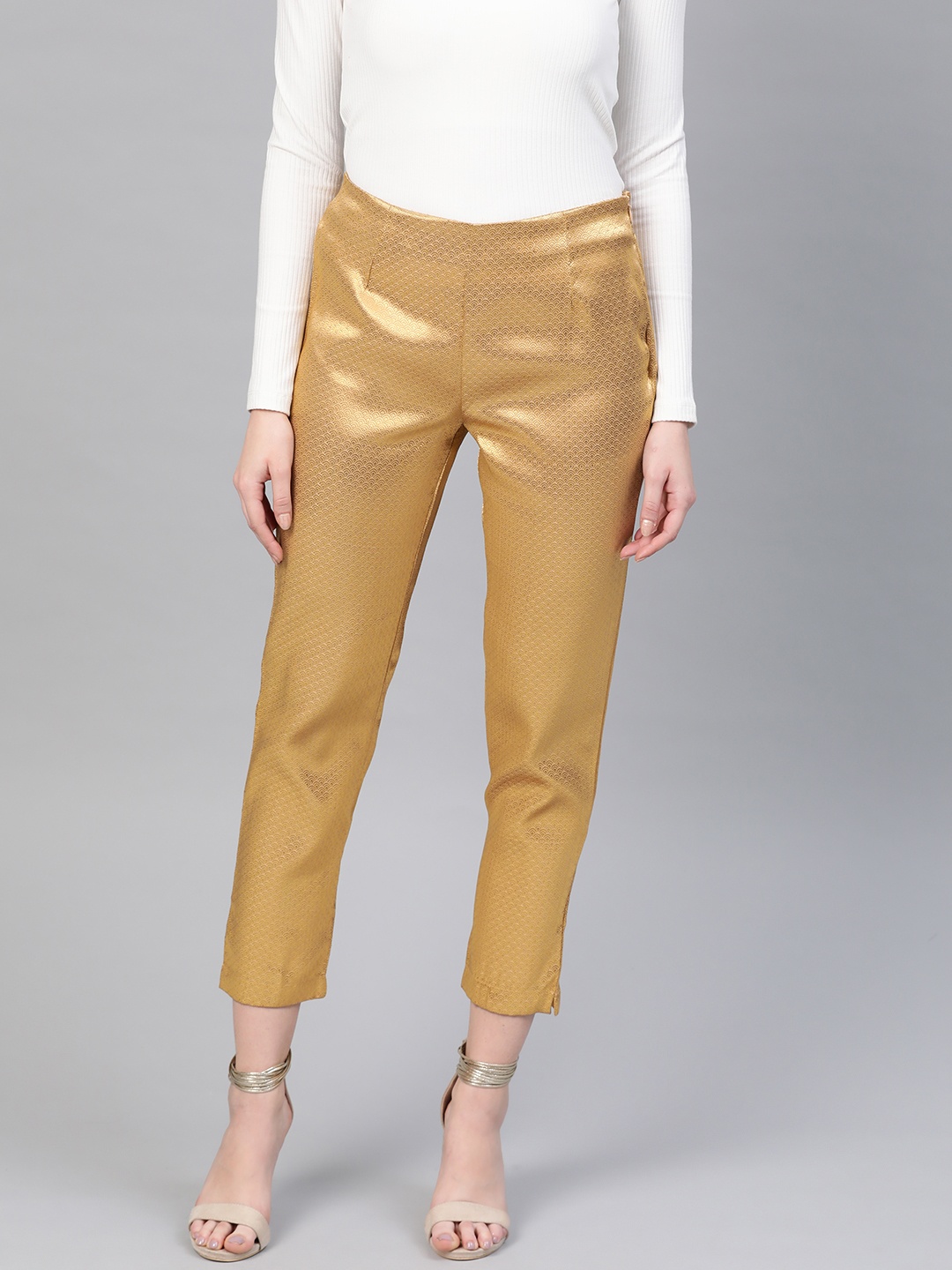 

WISHFUL by W Women Gold-Toned Regular Fit Self Design Regular Trousers