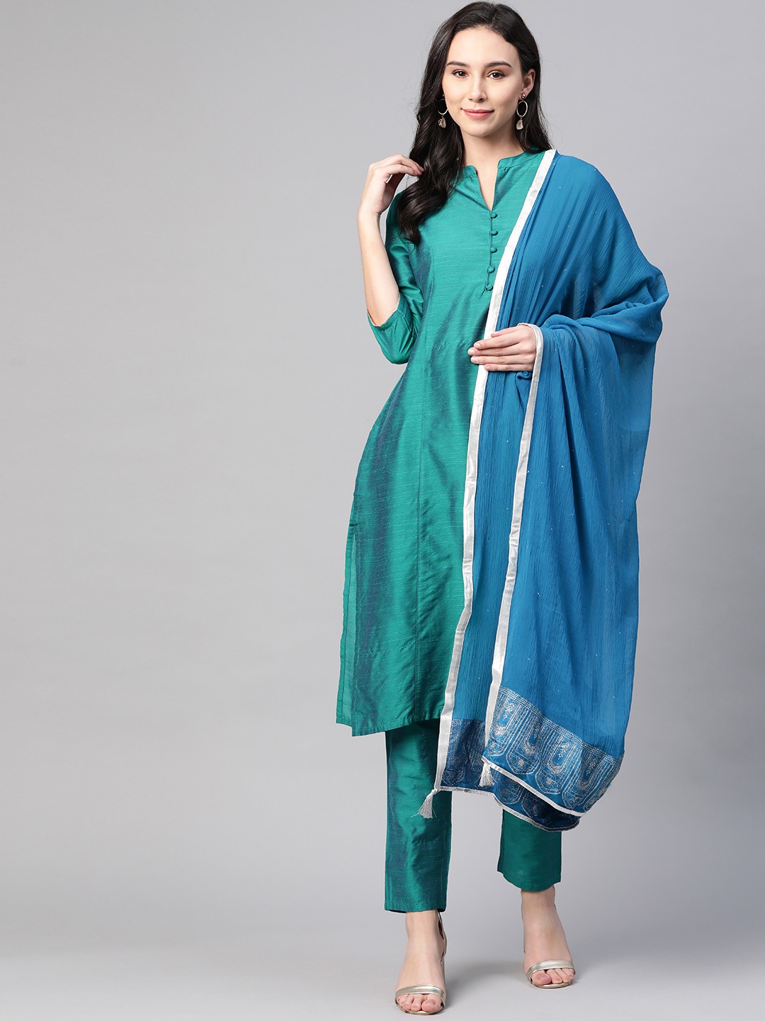 

WISHFUL by W Blue & Silver Woven Design Dupatta