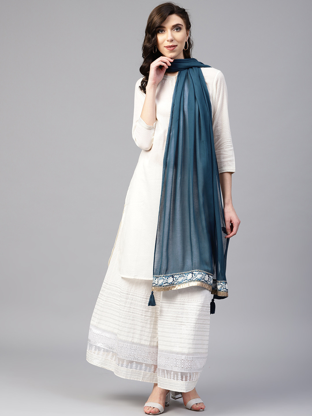 

W Women Teal Blue Solid Dupatta