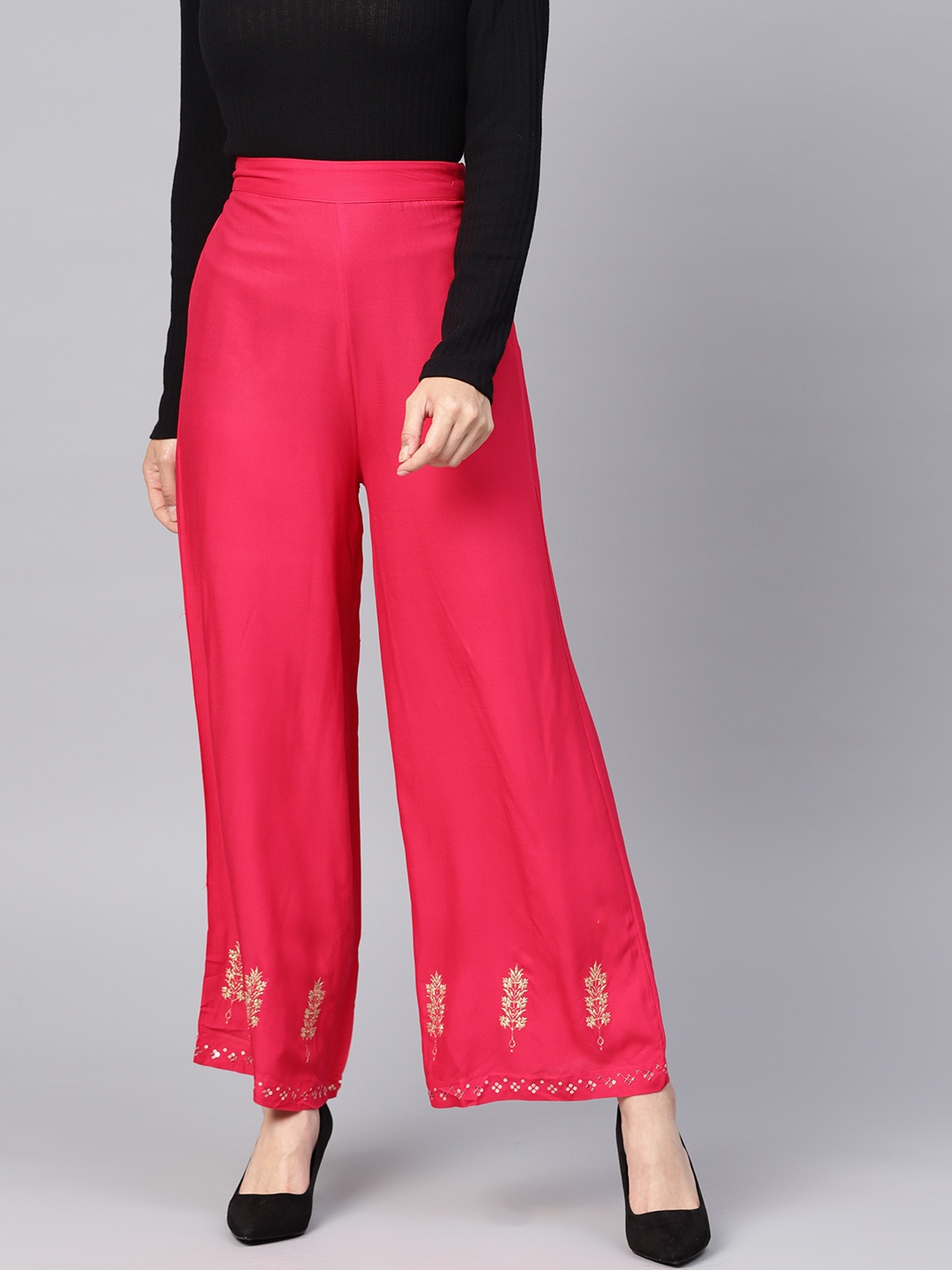 

W Women Pink Wide Leg Hem Design Palazzos