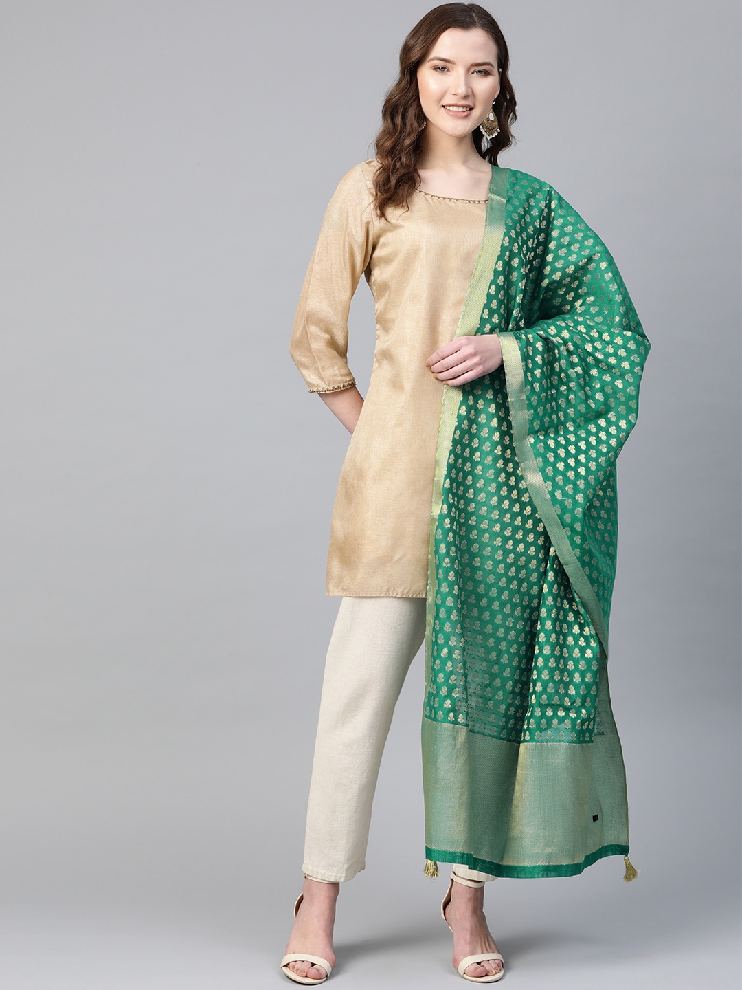 

WISHFUL by W Green & Golden Woven Design Dupatta