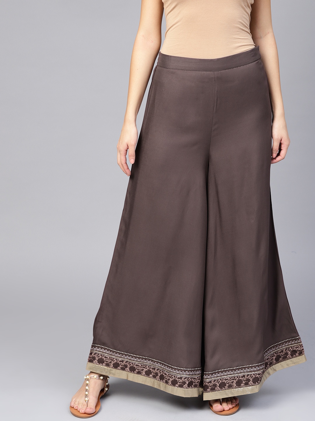 

W Women Taupe Flared Hem Design Sustainable Palazzos