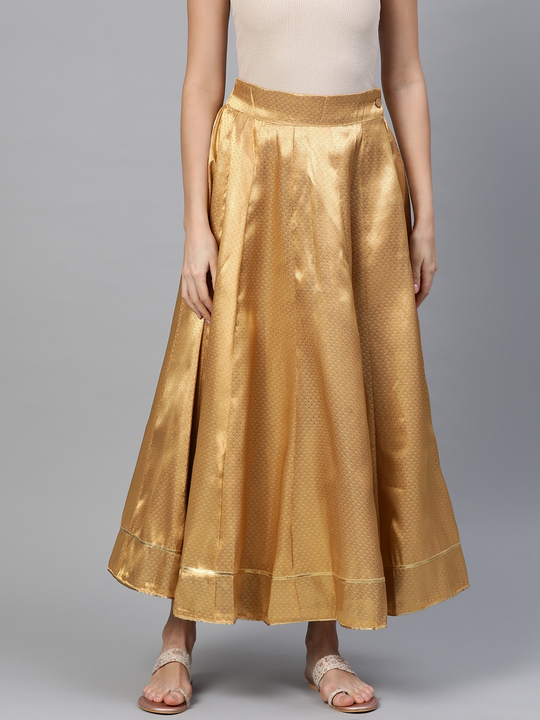 

WISHFUL by W Women Golden Self Design Flared Maxi Skirt, Gold