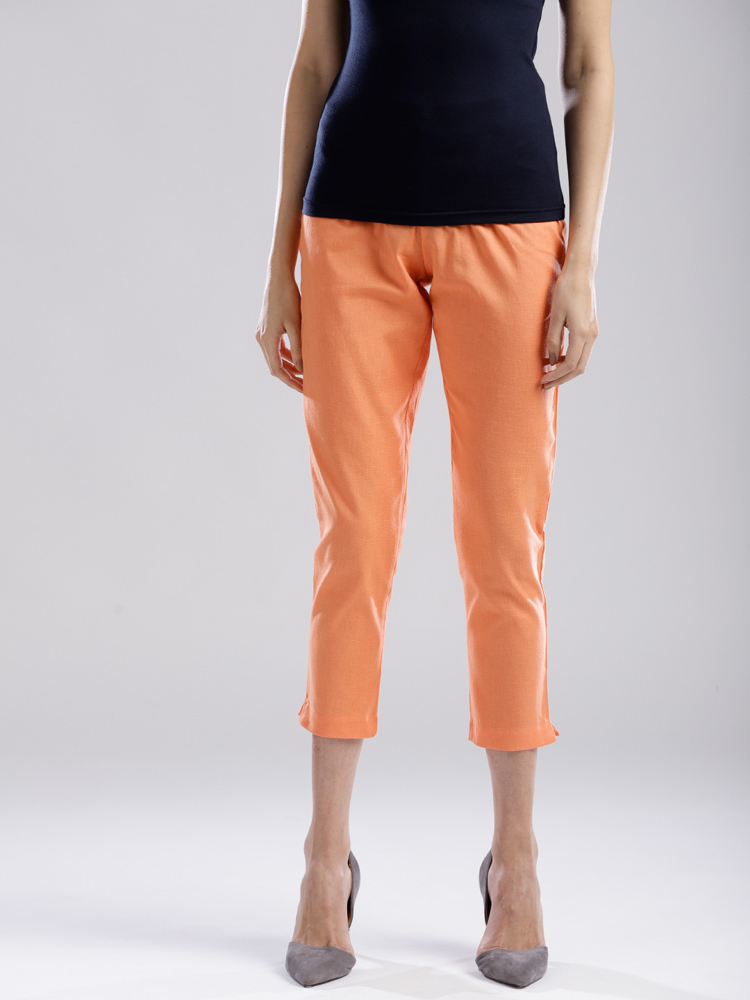

W Women Orange Regular Fit Solid Regular Trousers