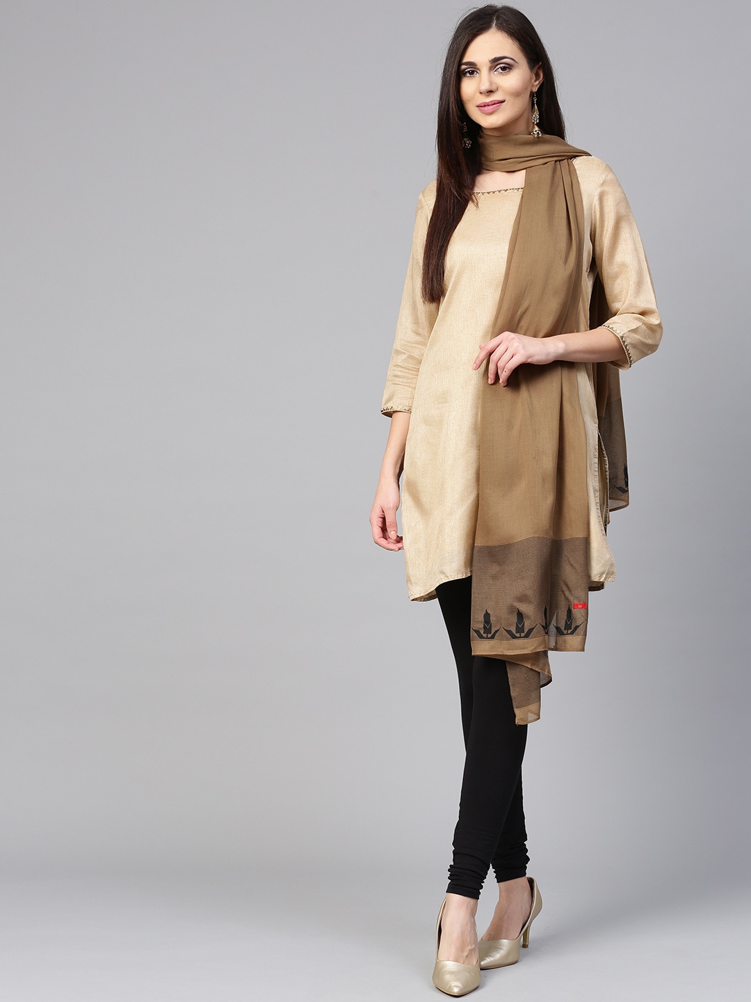 

W Olive Brown Solid Dupatta