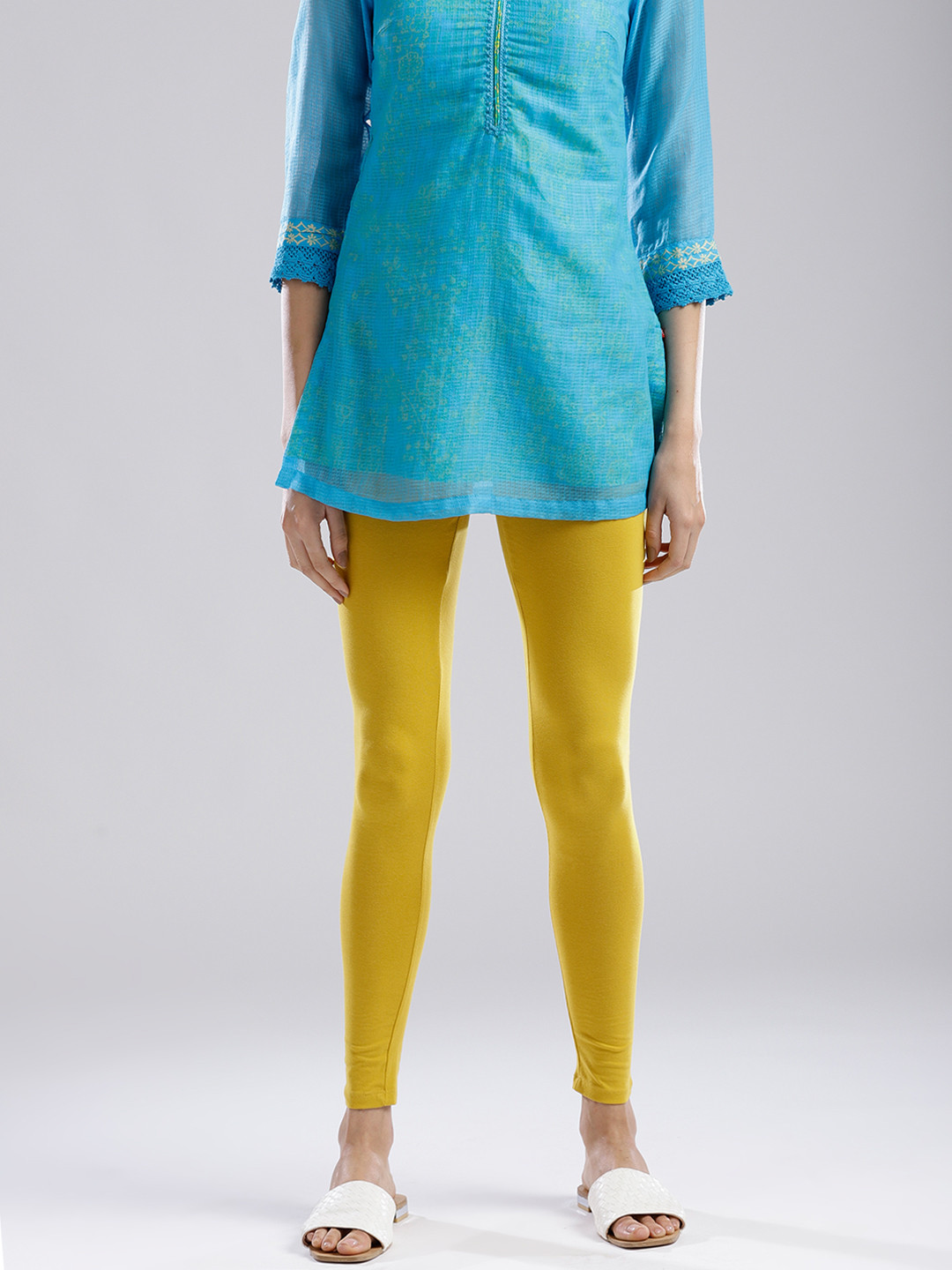 

W Women Mustard Yellow Solid Ankle-Length Leggings
