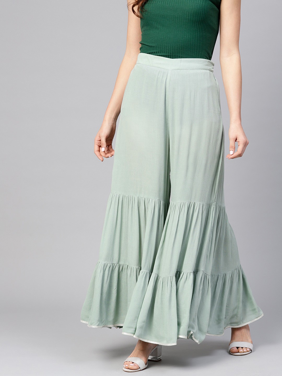 

W Women Mint Green Solid Flared Sharara