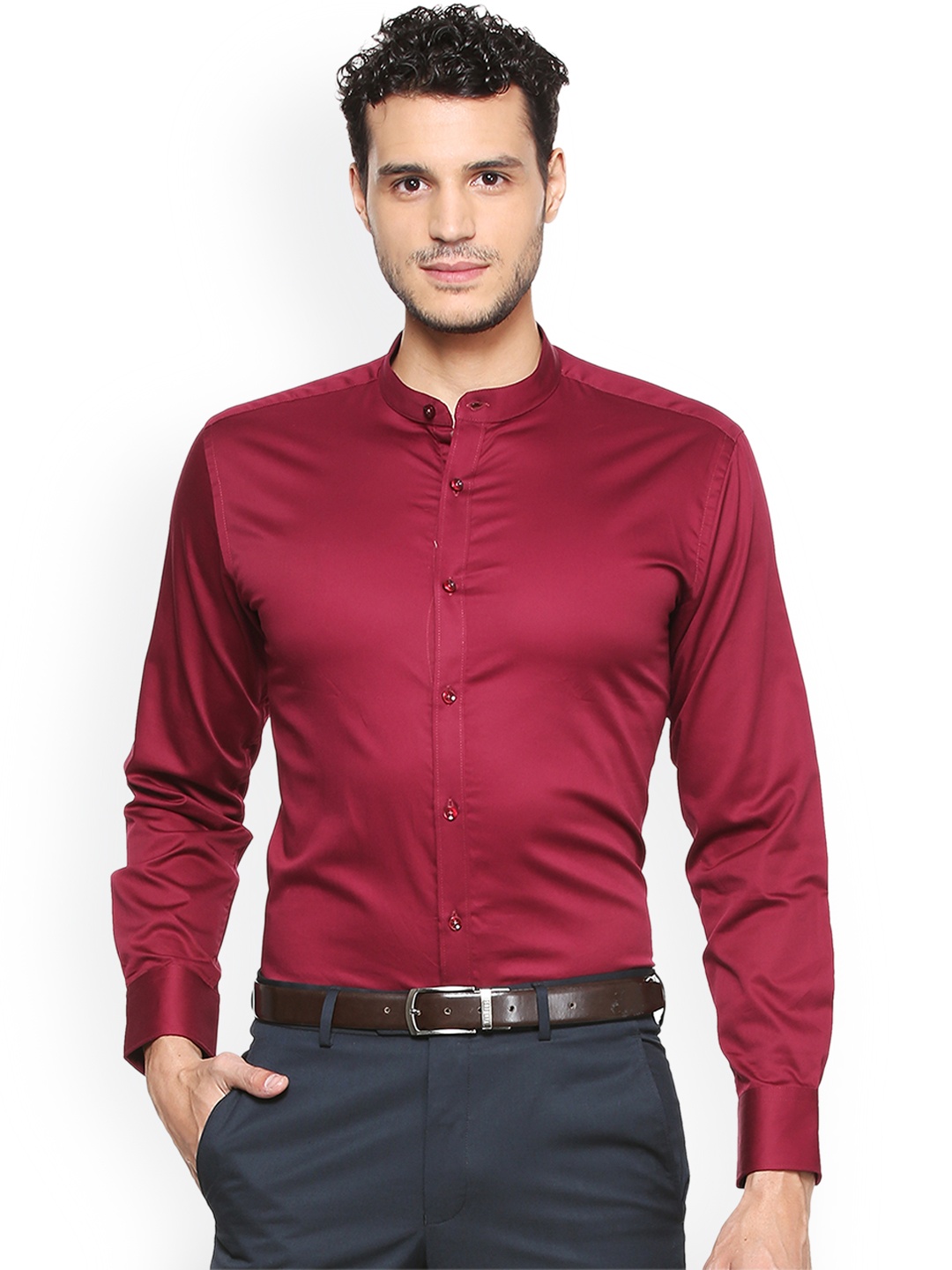 

V Dot Men Maroon Slim Fit Solid Party Shirt