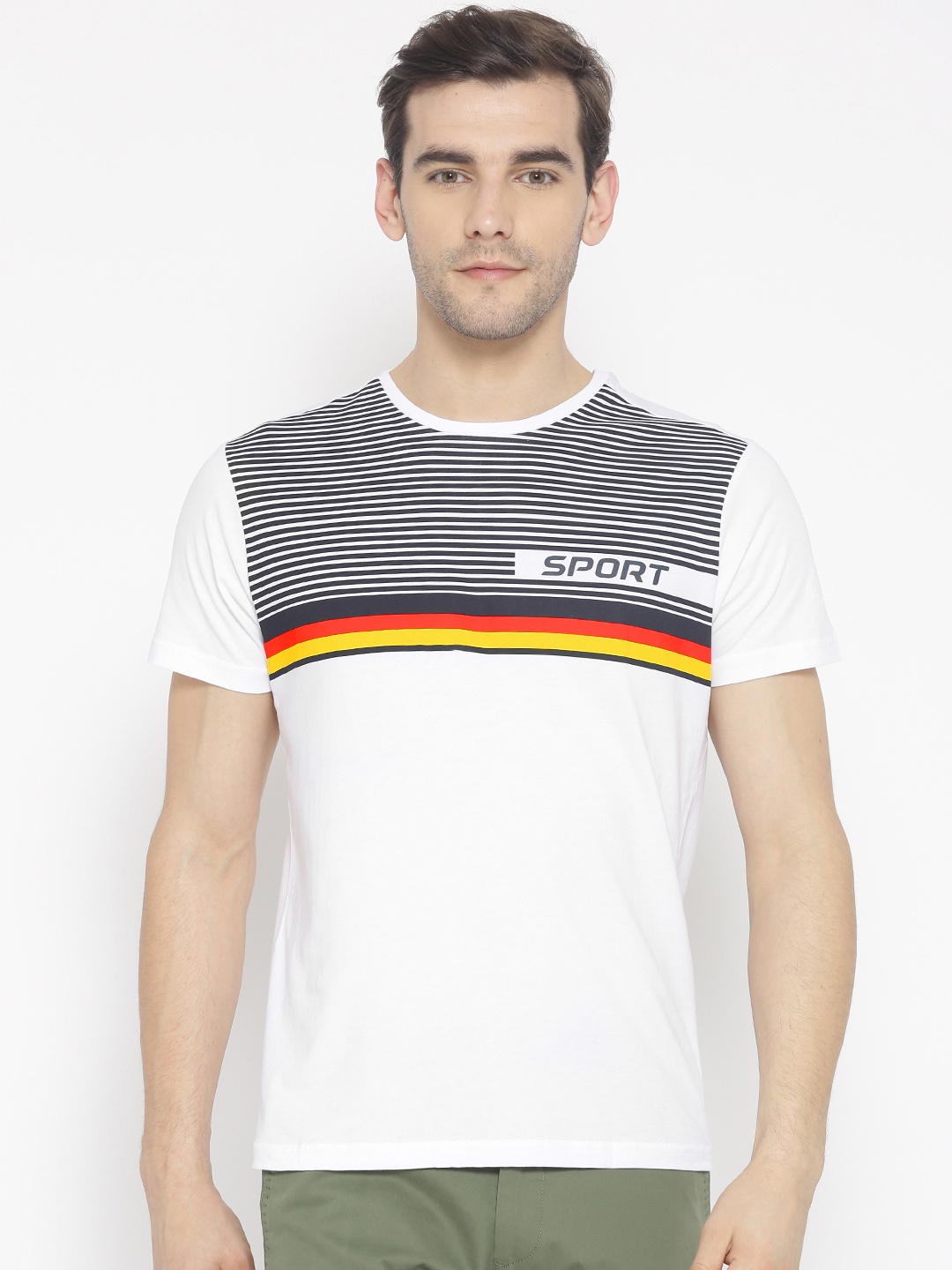 

Solly Sport Men White Striped Round Neck T-shirt