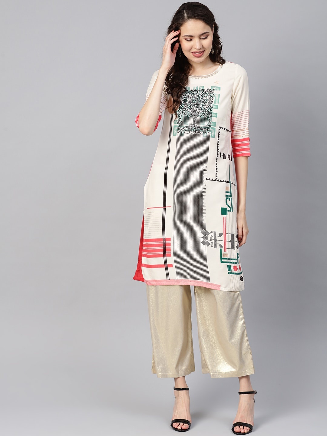 

W Off-White & Red Printed Straight Sustainable Kurta