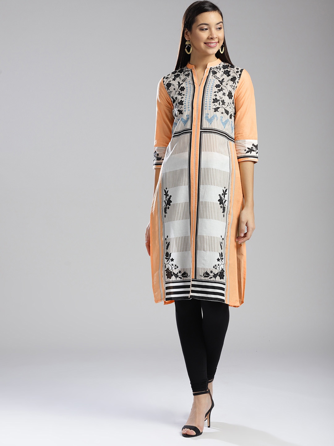 

W Straight Cotton Kurta, Peach