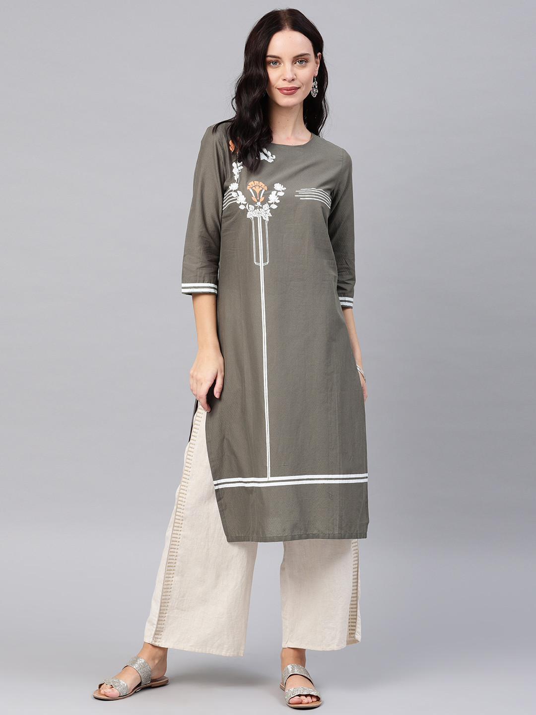 

W Straight Cotton Kurta, Charcoal