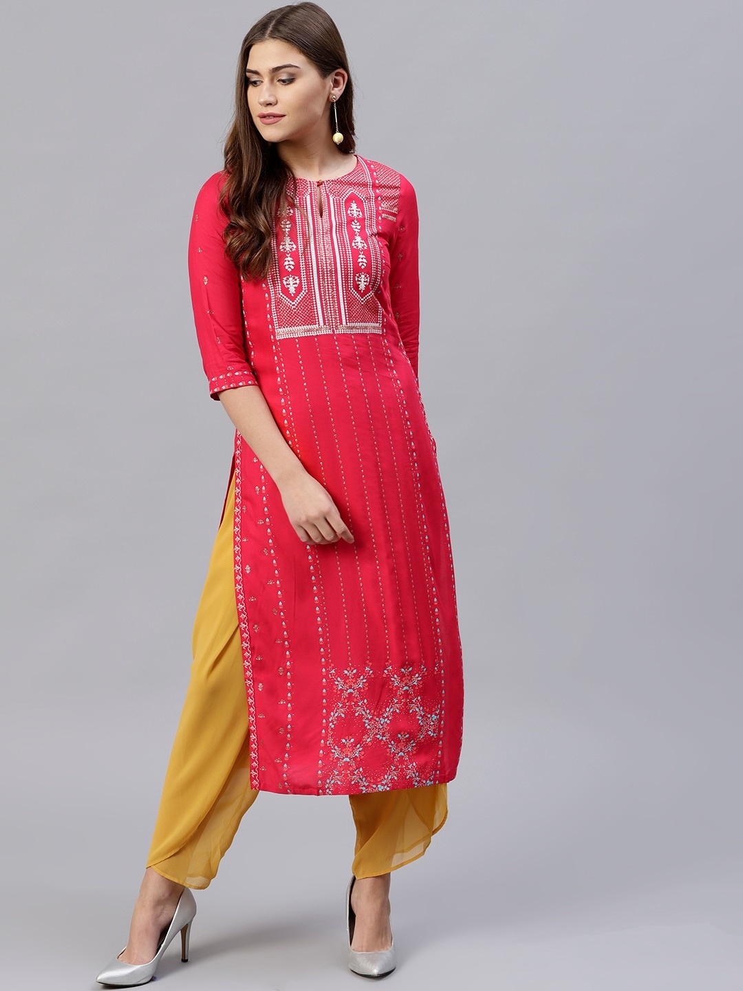 

W Women Pink Printed Straight Sustainable Kurta
