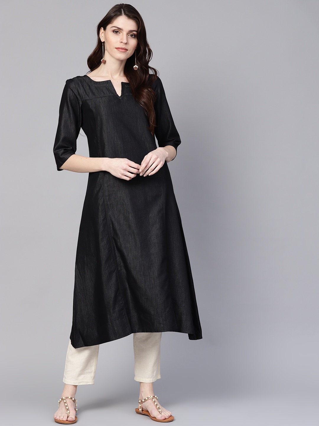 

W Women Black Solid A-Line Kurta
