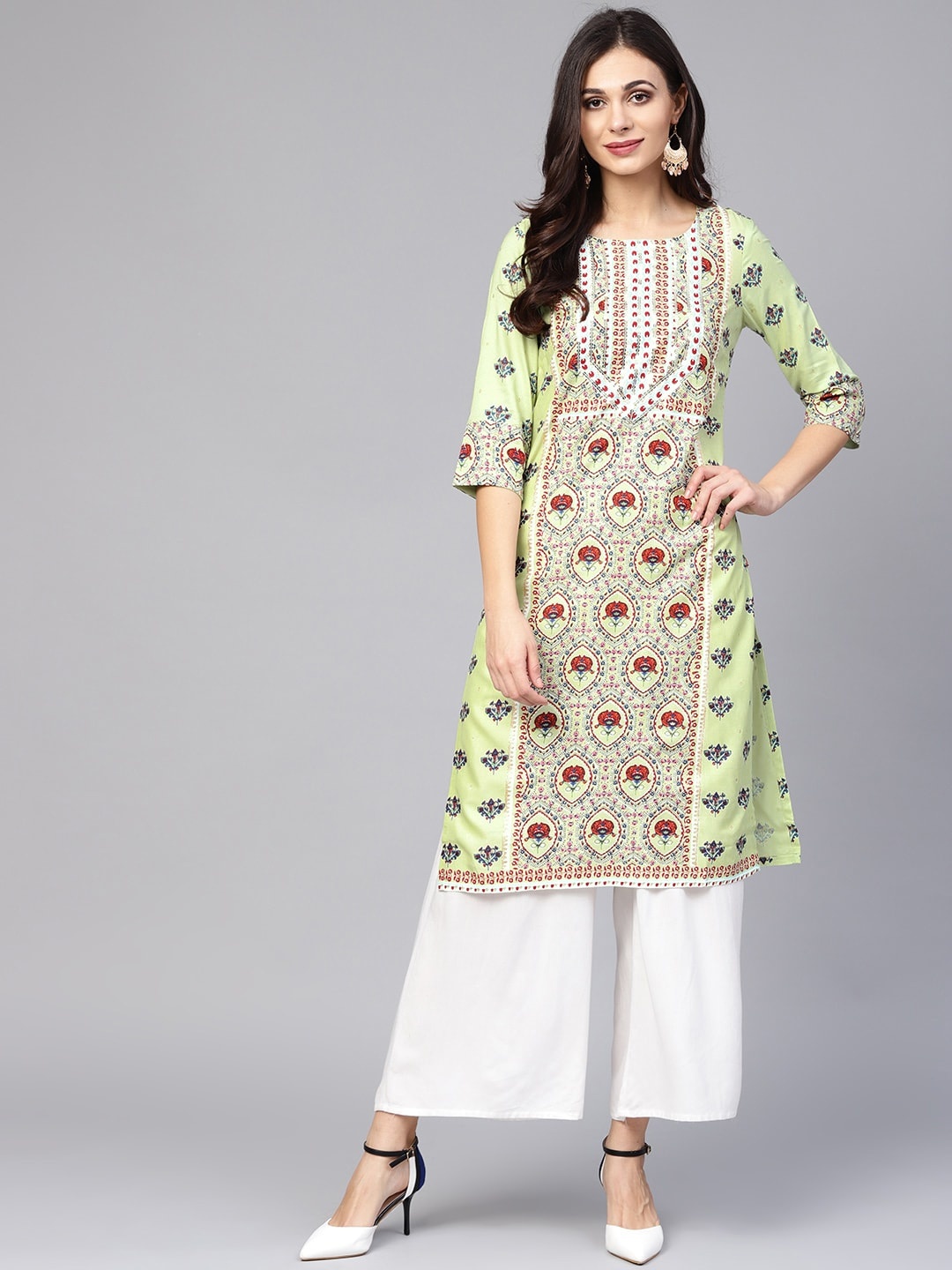 

W Women Green Printed Straight Sustainable Kurta