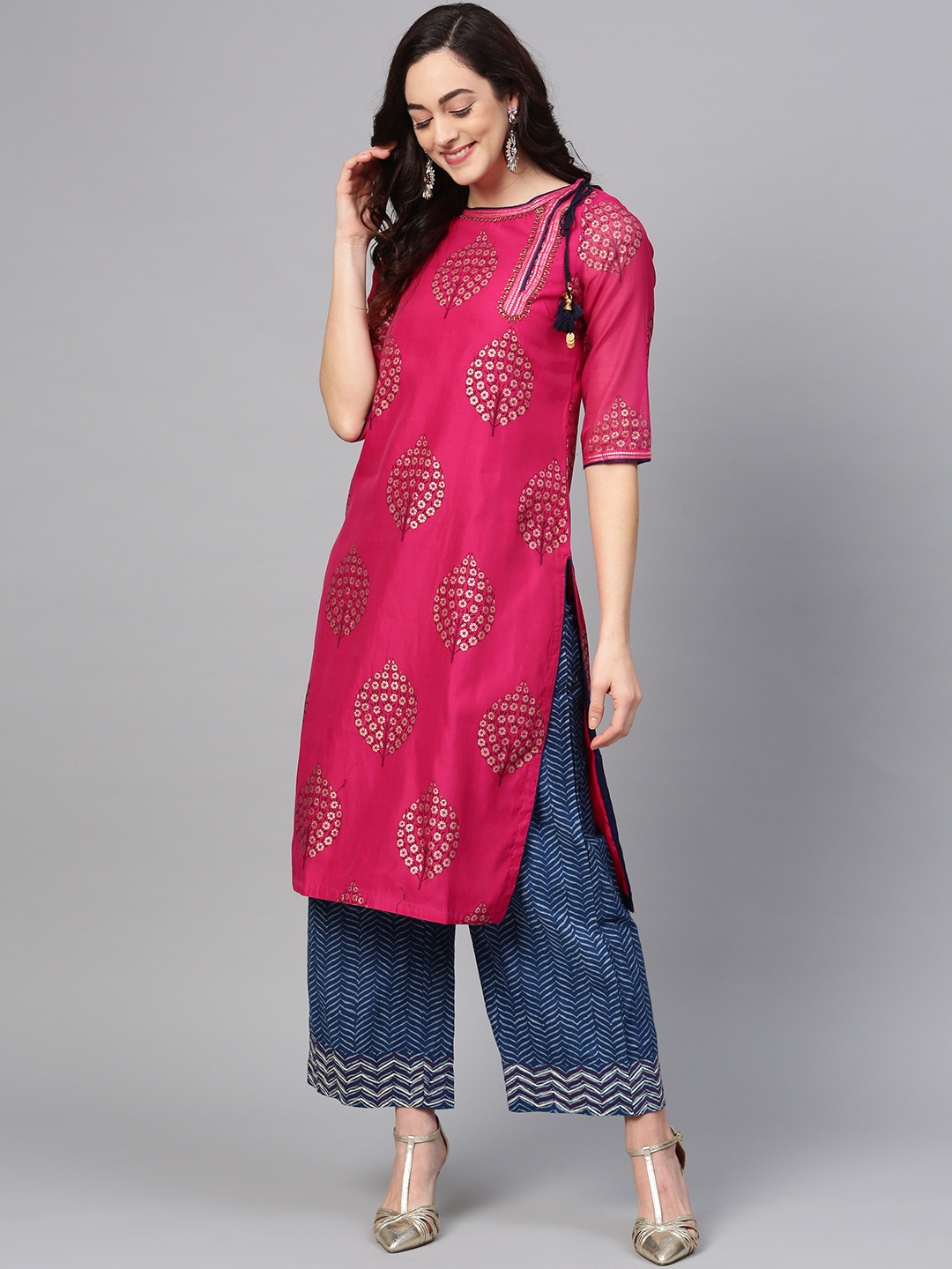 

WISHFUL by W Women Magenta Printed Straight Kurta