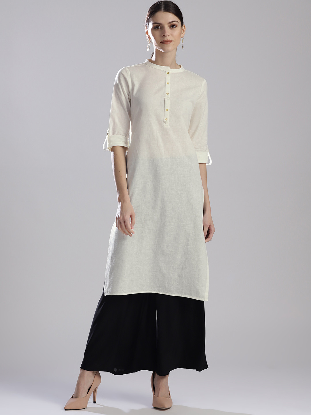 

W Women Off-White Solid Straight Kurta