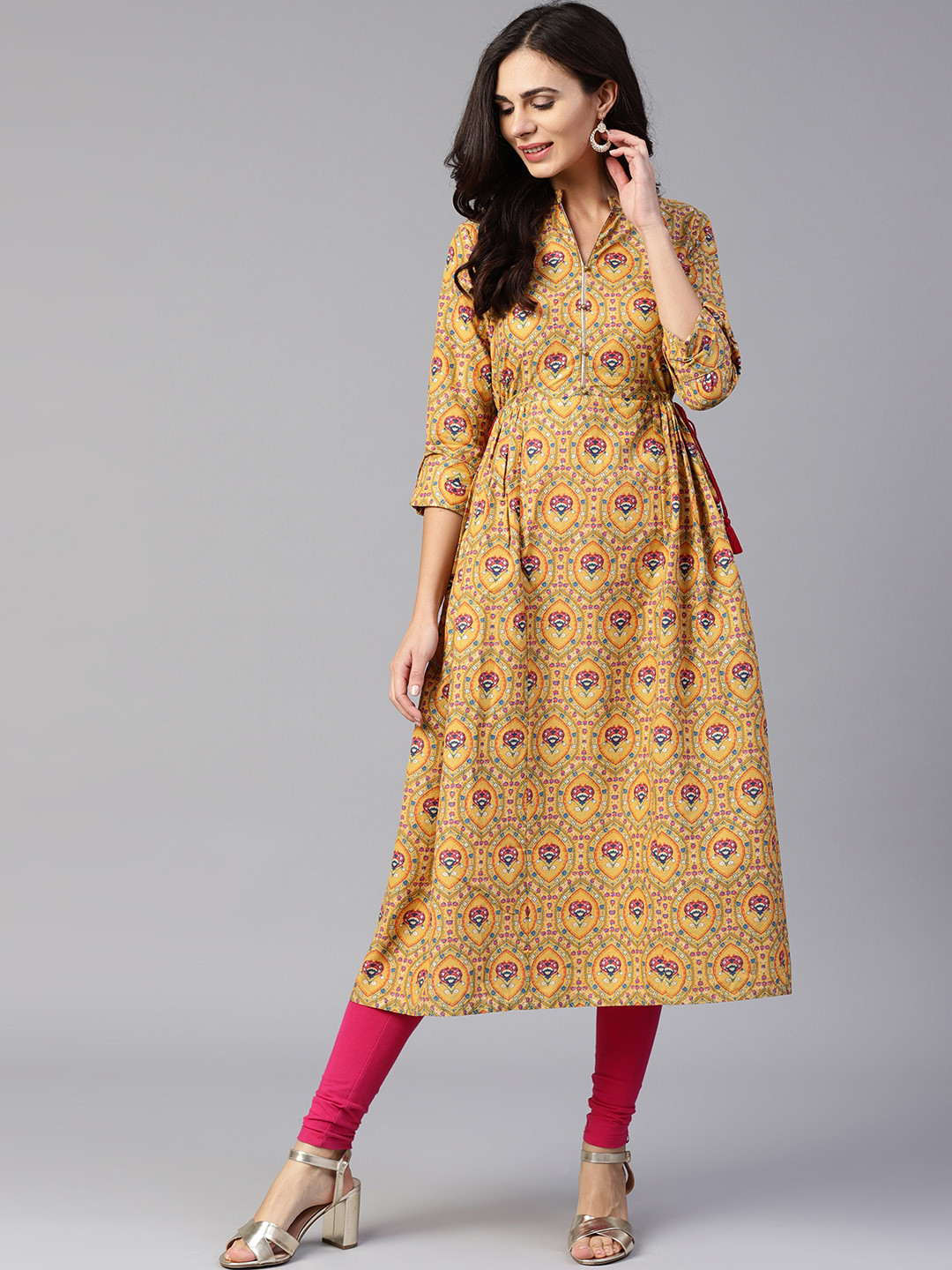 

W Women Mustard Yellow Printed A-Line Kurta
