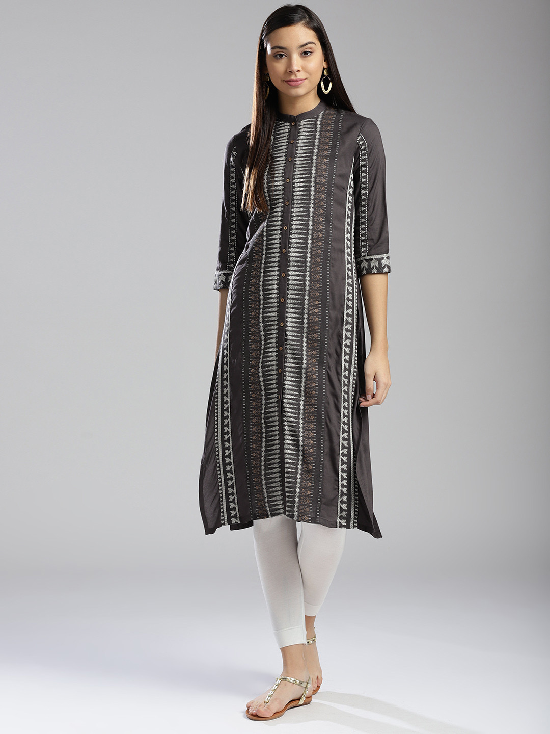 

W Women Taupe & Beige Embroidered Straight Kurta