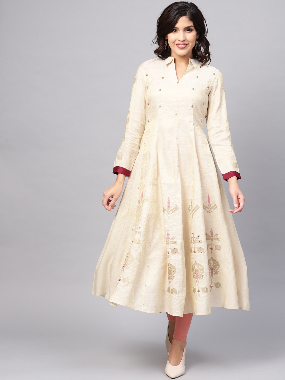 

W Women Cream-Coloured Printed Anarkali Kurta