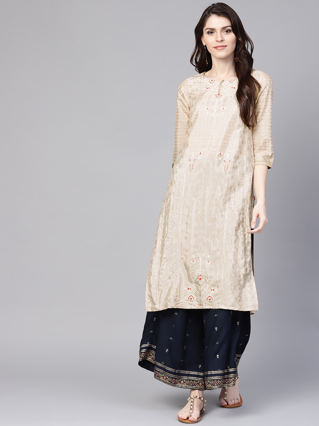 

W Women Beige Printed Straight Kurta