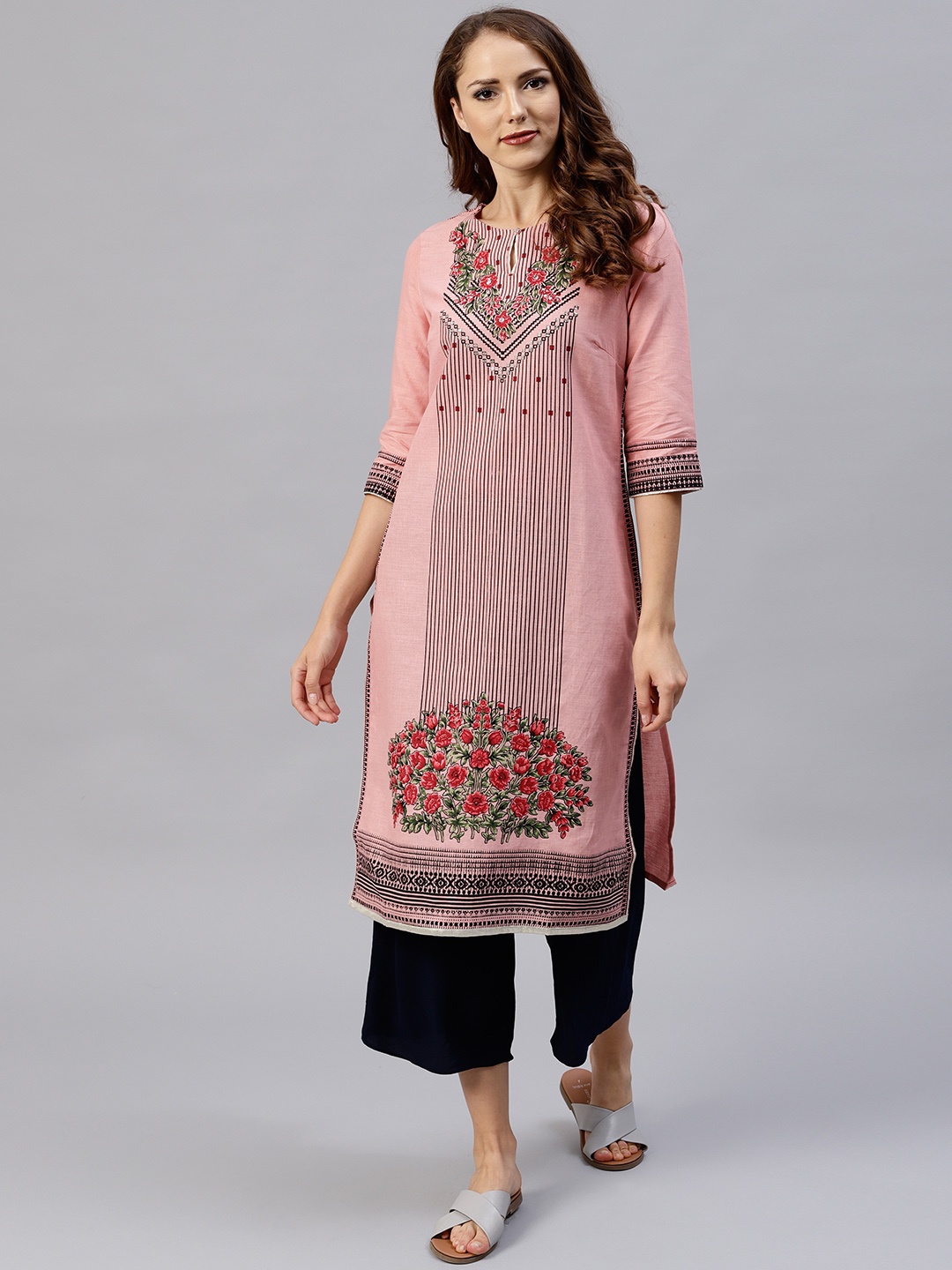 

W Women Pink Printed Straight Kurta