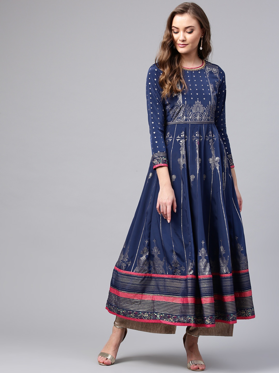 

Wishful by W Women Navy Blue Printed A-Line Kurta