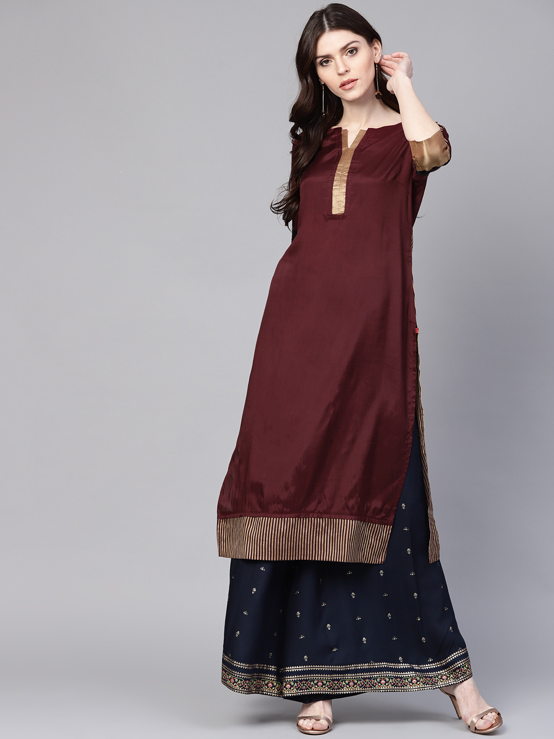 

W Women Burgundy Solid Straight Kurta