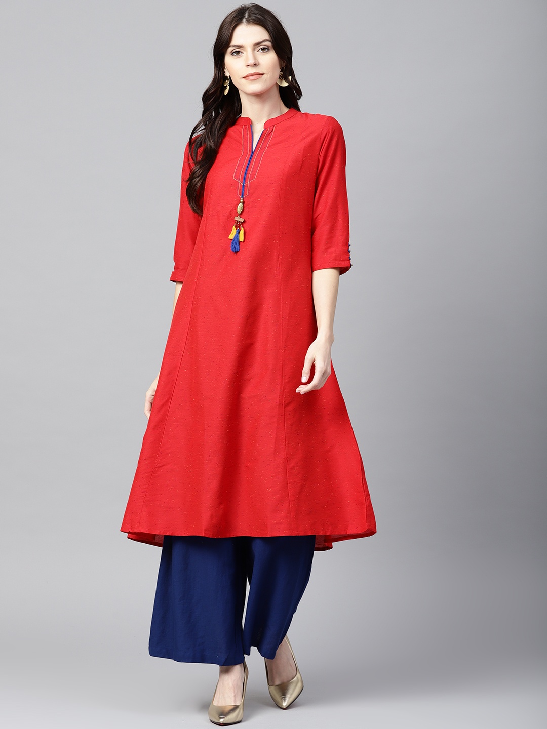 

Shree Women Red Solid A-Line Kurta