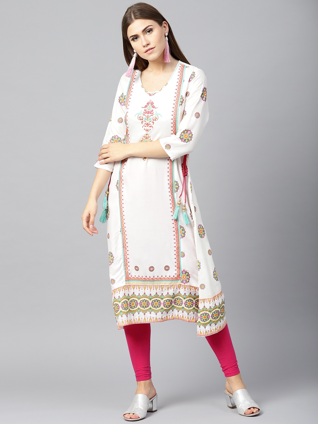 

Shree Women White & Magenta Printed A-Line Kurta