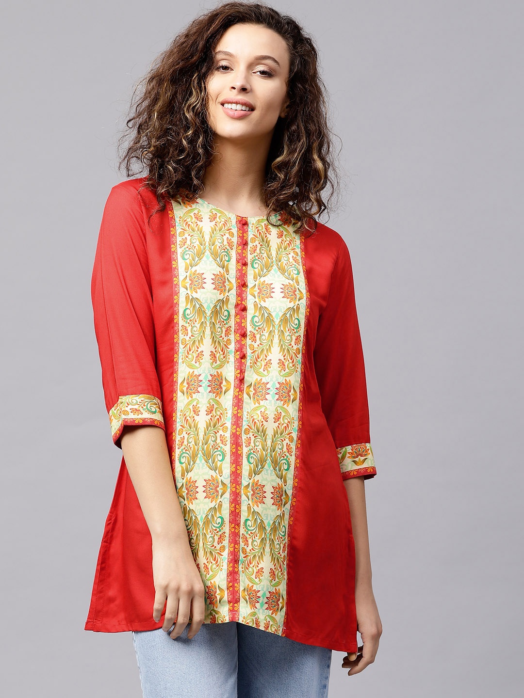 

Shree Red & Cream-Coloured Printed Tunic