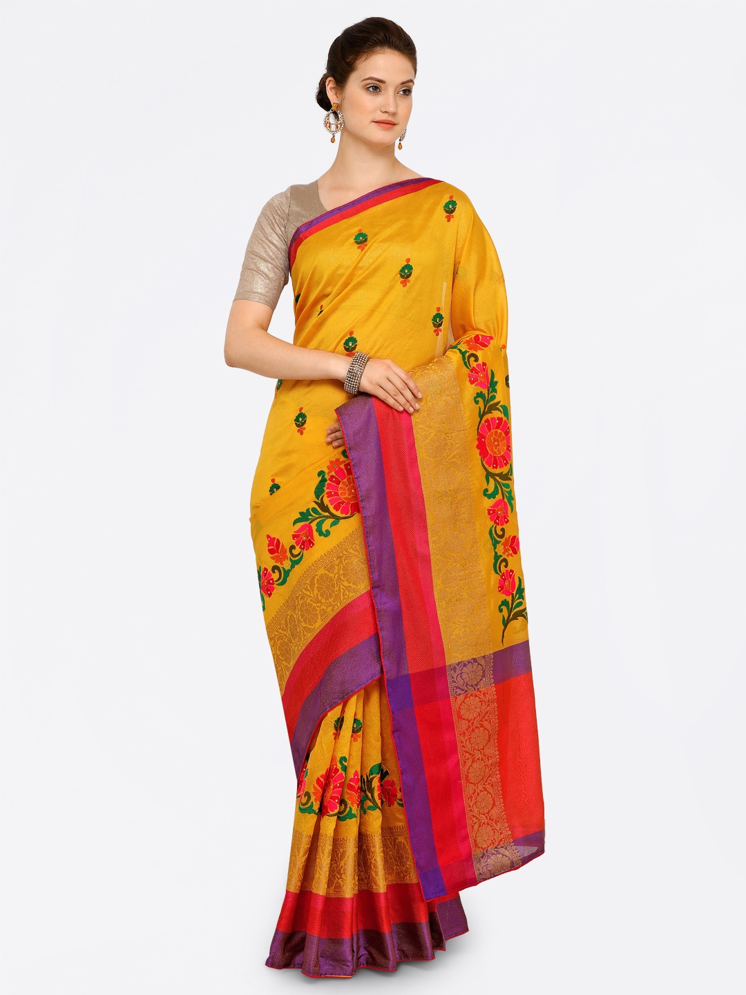 

Kalista Yellow Woven Design Cotton Blend Saree