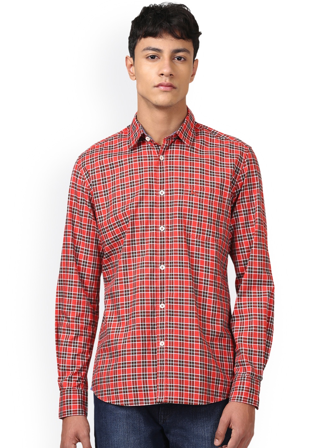 

Parx Men Red & Blue Slim Fit Checked Casual Shirt