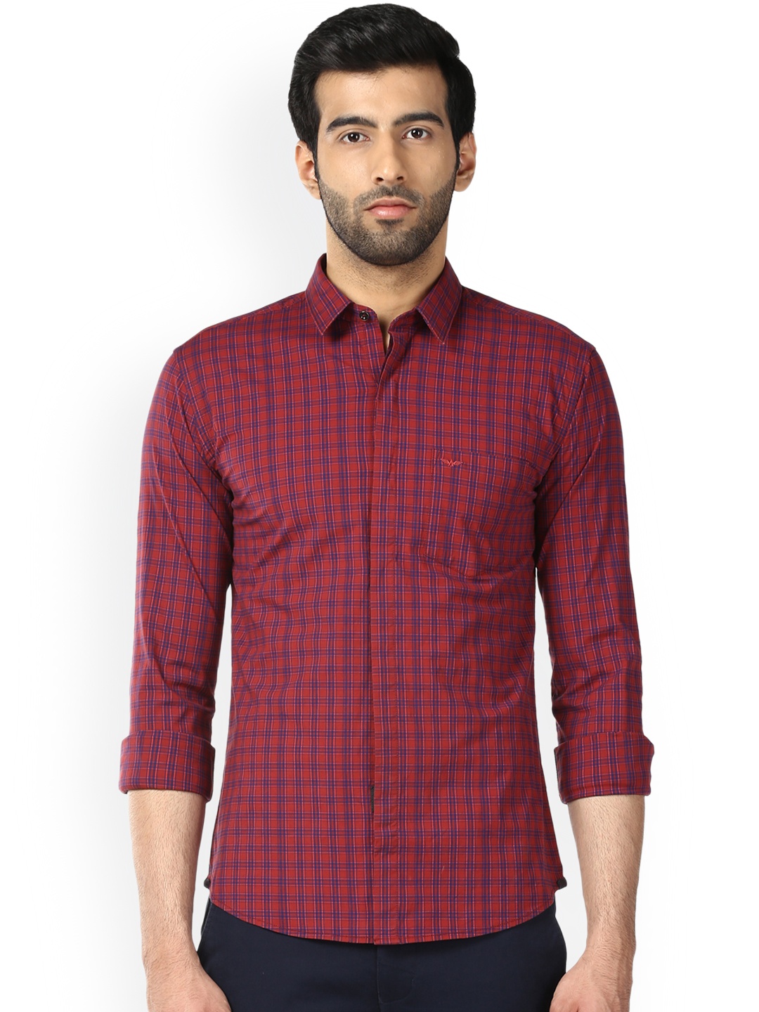 

Park Avenue Men Red & Purple Slim Fit Checked Casual Shirt
