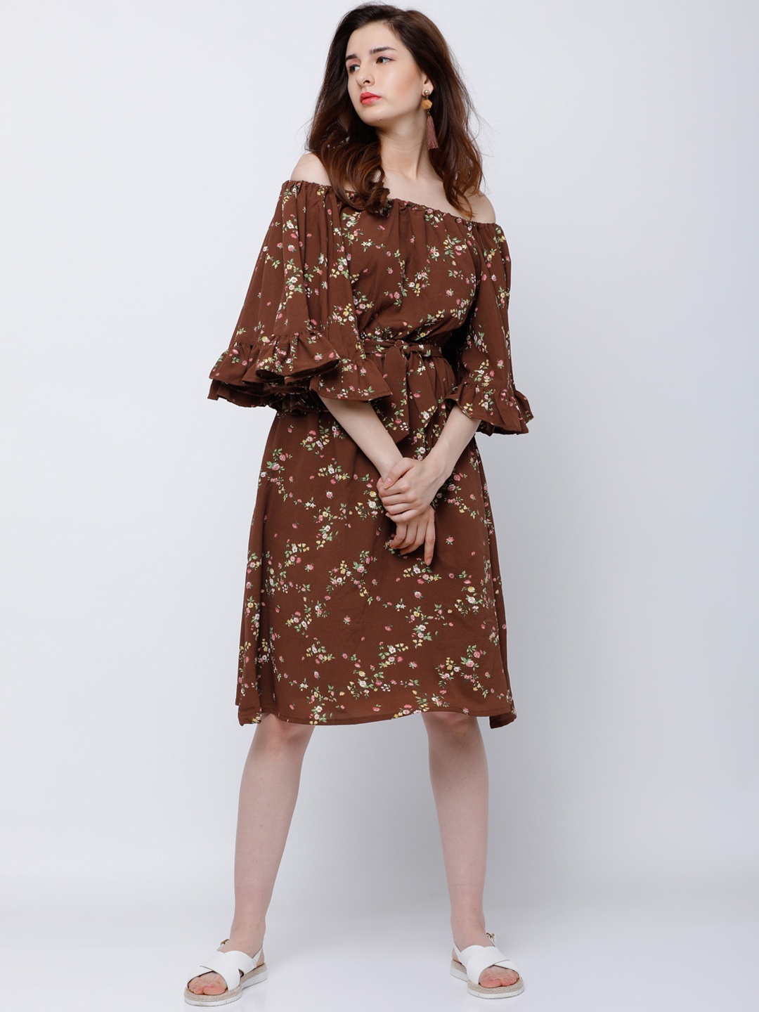 

Tokyo Talkies Women Brown Printed A-Line Dress