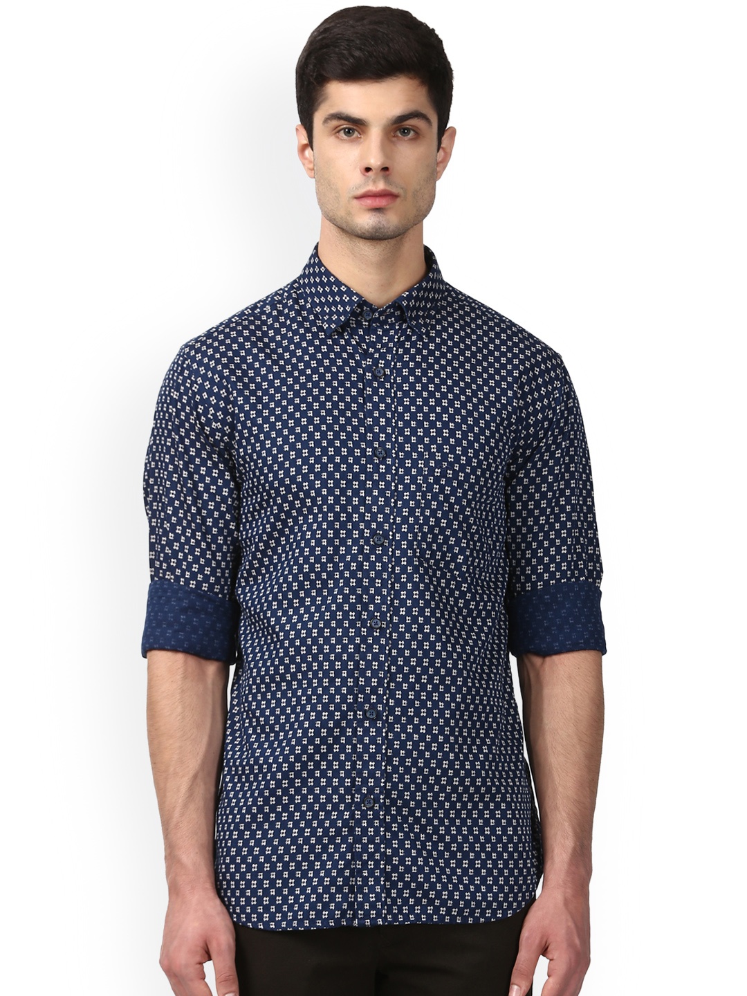 

ColorPlus Men Navy Blue & Cream-Coloured Tailored Fit Printed Casual Shirt