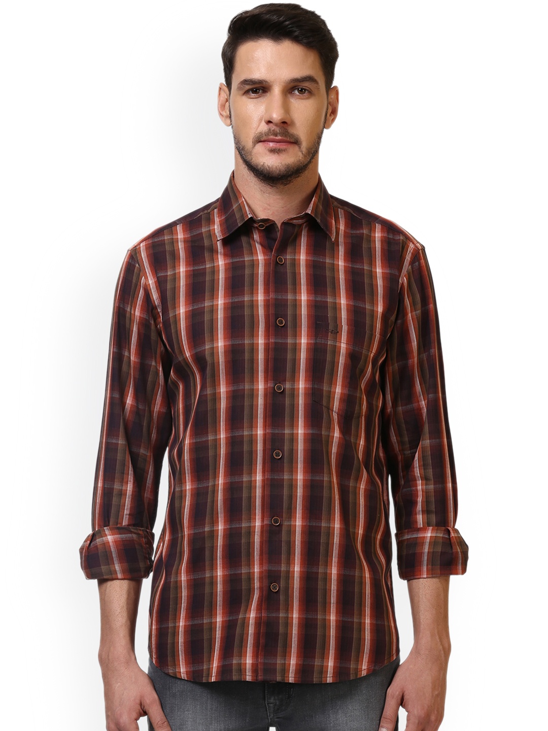 

ColorPlus Men Brown Checked Slim Fit Casual Cotton Shirt