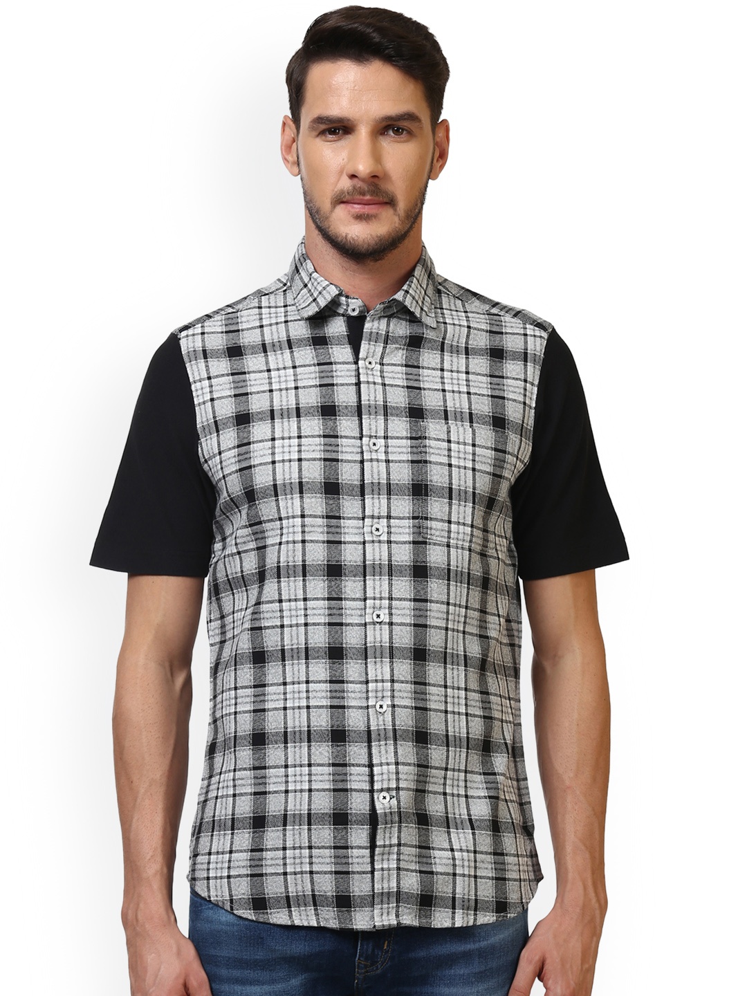 

ColorPlus Men Black & Grey Checked Regular Fit Casual Shirt