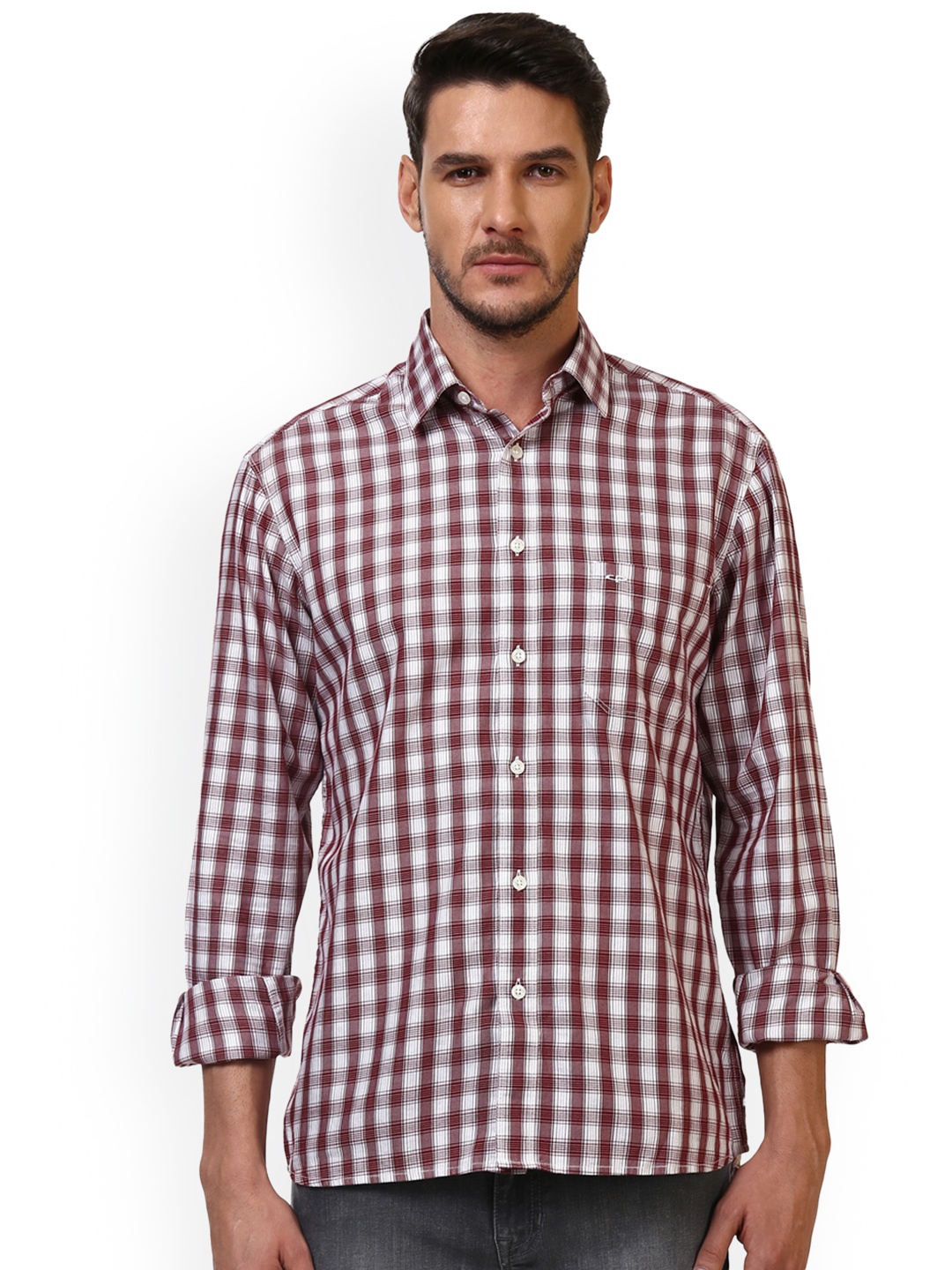 

ColorPlus Men Red & White Tailored Fit Checked Casual Shirt
