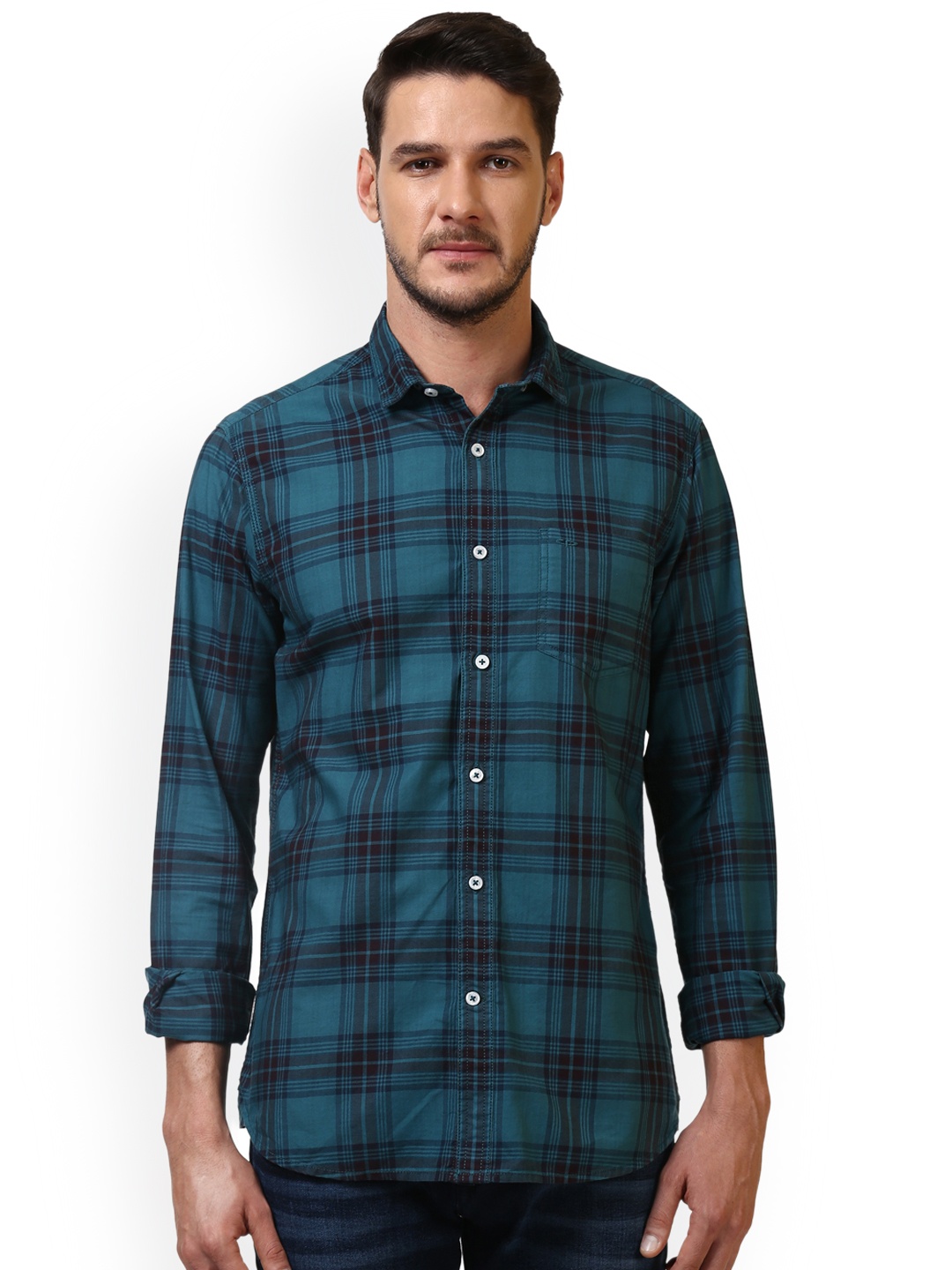 

ColorPlus Men Green Checked Regular Fit Casual Shirt