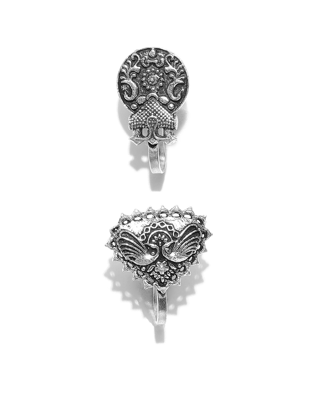 

Infuzze Oxidised Set of 2 Oxidised Silver-Toned Clip-On Nosepins