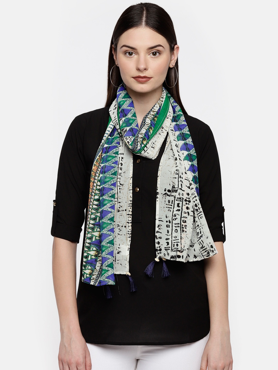 

shiloh Off-White & Blue Printed Scarf