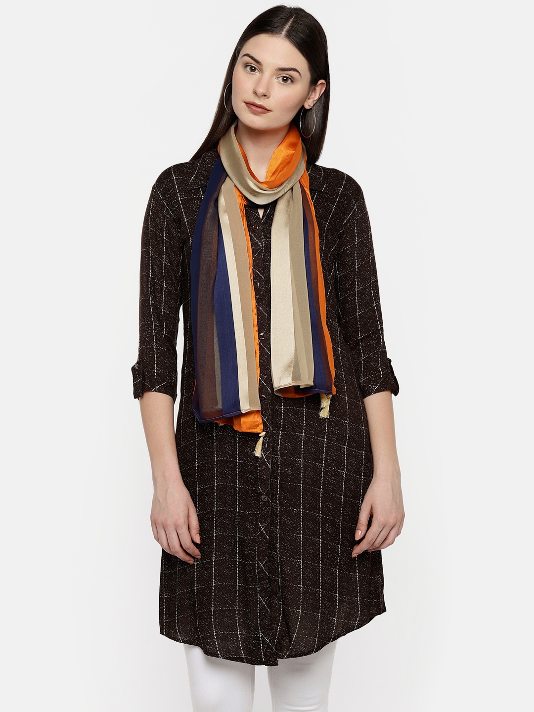 

shiloh Orange & Navy Blue Striped Scarf