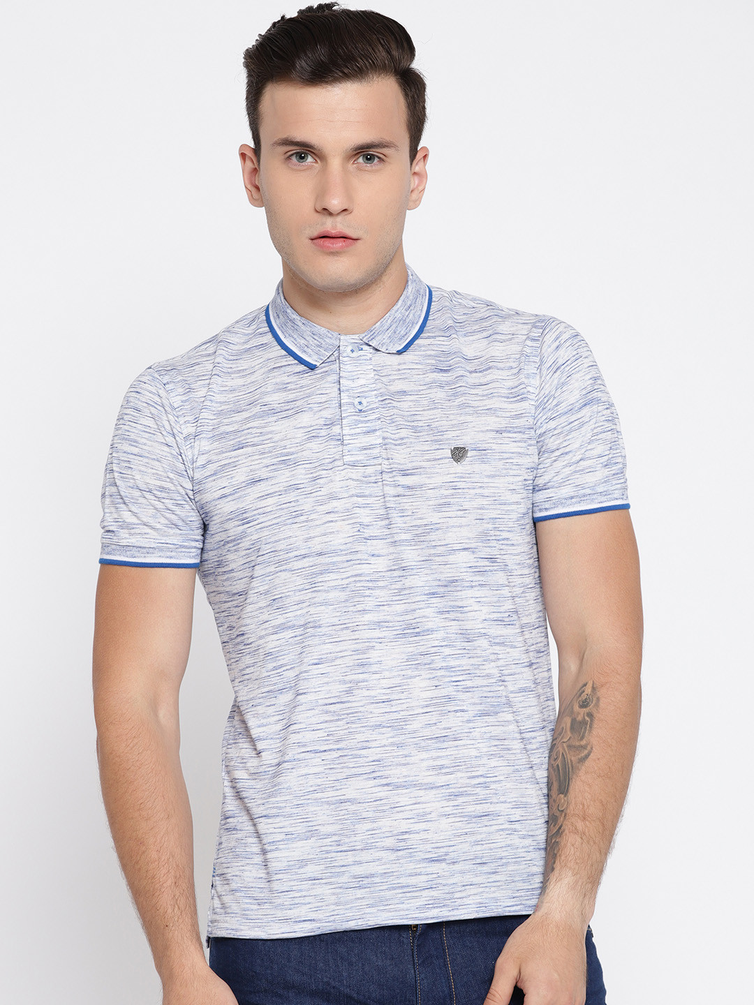 

John Players Men Blue & White Solid Polo Collar T-shirt